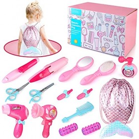 Veluoess Jouet de Maquillage pour Enfants Filles,Kit de Maquillage avec Sac de Rangement Peigne et Accessoires de Beauté,Joue
