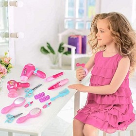 Veluoess Jouet de Maquillage pour Enfants Filles,Kit de Maquillage avec Sac de Rangement Peigne et Accessoires de Beauté,Joue