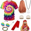 8pcs Ensemble de Costume Hippie pour Homme, Hippie Deguisement Accessoires avec Perruque T Shirt Lunettes de Soleil Bandeau B