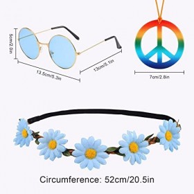 Lot de 18 accessoires de déguisement hippie pour, lunettes de soleil rondes rétro, colliers de signe de paix et bandeaux de t