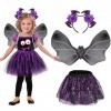 Hifot 3 Pièces Deguisement Halloween Enfant,Toile Araignée Jupe Tutu avec Ailes Serre-tête Accessoire Halloween,Costume Carna