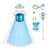 URAQT Elsa Costume, Robe Elsa,Robes Fille, Elsa Costume avec Elsa Dress Up Accessoires Set pour Robe de Soirée/Robes de Cockt