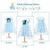 URAQT Elsa Costume, Robe Elsa,Robes Fille, Elsa Costume avec Elsa Dress Up Accessoires Set pour Robe de Soirée/Robes de Cockt