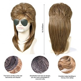 BIQIQI Perruque Vokuhila Kit de Costume Hip Hop/Costume Rocker avec Perruques Mulet, Lunettes de Pilote, Gonflable de Boom, C