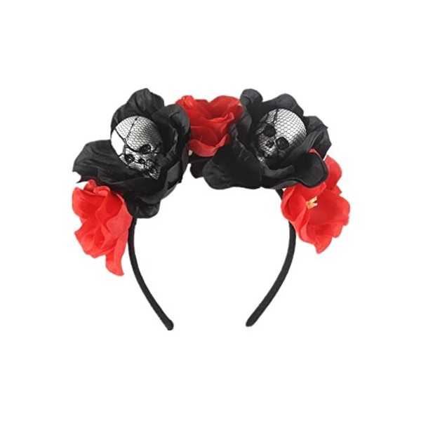 thematys serre-tête tête de mort roses fleurs | bandeau | skull bandeau | accessoires cheveux | horreur | effrayant | adultes