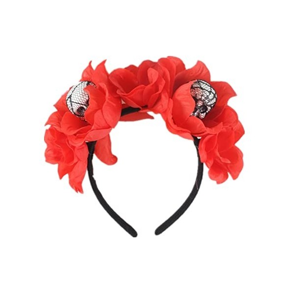 thematys serre-tête tête de mort roses fleurs | bandeau | skull bandeau | accessoires cheveux | horreur | effrayant | adultes