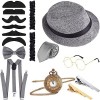 PLULON 12 Pièces Années 1920 Ensemble dAccessoires Costume pour Homme Costume Gangster Rétro Rugissant, Chapeau, Noeud Papil