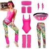 HIQE-FL Vetement Tenue Fête Néon Fluo,Sac Banane,Bracelets Neon, Deguisement Annee 80 Femme Accessoire Fluo,Costume des Année