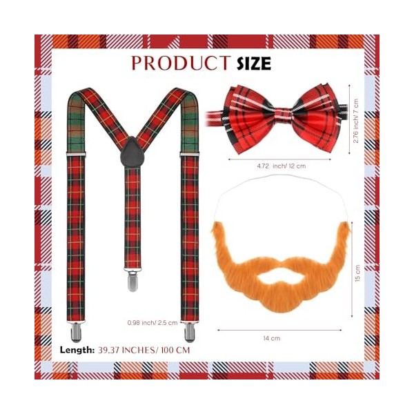 Hestya 3 Pcs Set de Tartan Nuit de Robert Burns Inclure Costume de Fausse Barbe Fausse Moustache Marron Nœud Papillon Déguise