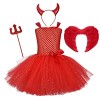 IWEMEK Bébé Enfants Filles Diable Déguisement Tricotée Tutu Robe + Corne Bandeau + Trident Accessoires Carnaval Halloween Cos