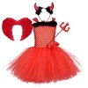 IWEMEK Bébé Enfants Filles Diable Déguisement Tricotée Tutu Robe + Corne Bandeau + Trident Accessoires Carnaval Halloween Cos