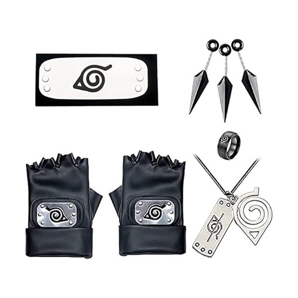 7 PCS Cosplay Accessoires Anime Bandeau Collier Gants Bague pour Enfant Themed Party Costume Props Déguisement Unisexe Homme 