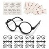 LIHAO Lot de 50pcs Accessoires en Thème Harry Potter,12 Lunettes Rondes de Magie Noire pas de Lentills avec Tatouages à Éclai