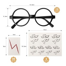 LIHAO Lot de 50pcs Accessoires en Thème Harry Potter,12 Lunettes Rondes de Magie Noire pas de Lentills avec Tatouages à Éclai