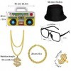 Smartooll Kit De Costume De Hip Hop, 6 Pcs Accessoires De Rappeur, Accessoires De Hip Hop, Kit De Déguisement Hip Hop, Or Bag