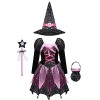 ranrann Déguisement Sorcière Fille Enfant Robe avec Accessoires Halloween Chapeau de Sorcière Sac à Bonbons Baguette Magique 