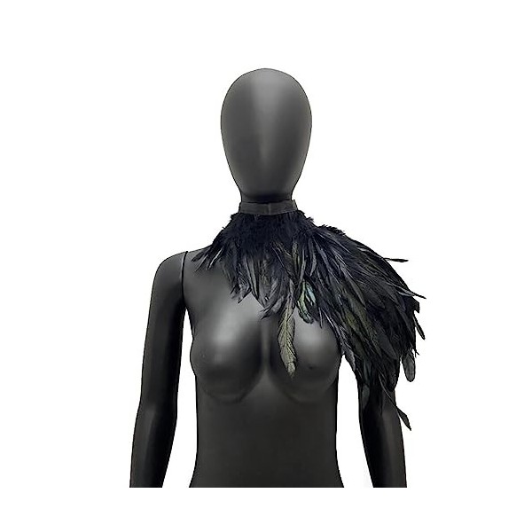 Gothique Plume Haussement dépaules Col Châle Collier Halloween Costume Epaulettes Cape Noir Déguisement Femme Plume Cape Cap