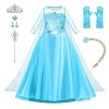 AOOWU Elsa Déguisement, Robe Princesse Fille, Robe Enfant de Princesse avec Accessoires de Baguette Magique Princesse Couronn