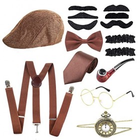 Années 1920 Hommes Accessoires Gatsby Costume Homme Année 20 Gangster Deguisement Annee 20 avec Fausse Moustache Cravate Homm