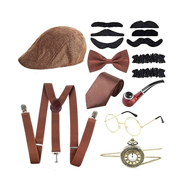 Années 1920 Hommes Accessoires Gatsby Costume Homme Année 20 Gangster Deguisement Annee 20 avec Fausse Moustache Cravate Homm