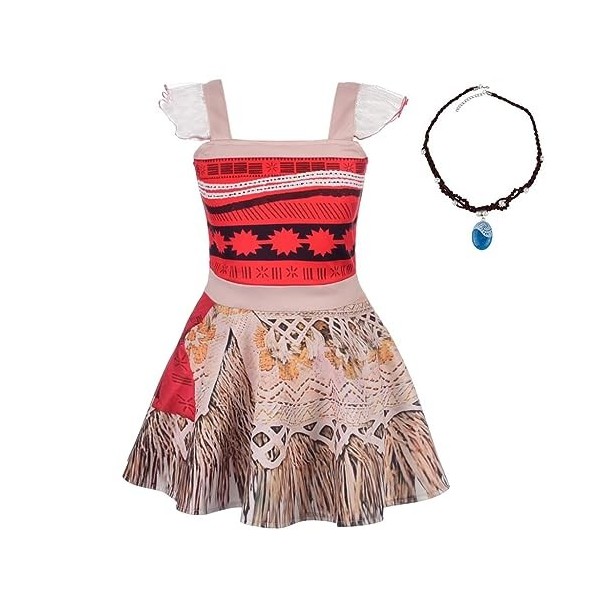 Lito Angels Deguisement Robe Princesse Vaiana avec Accessoire Collier Enfants Fille, Anniversaire Fete Carnaval Costume Vetem