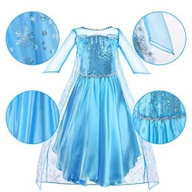 Vicloon Robe Princesse Elsa,5PCS Robe de Princesse Reine des Neiges pour Cosplay Mariage Carnaval Fête danniversaire - avec 