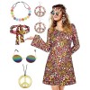 BIQIQI Costume Hippie des Années 70 pour Femme avec Accessoires, Tenue Discothèque, Deguisement Hippie Femme, Costume des Ann