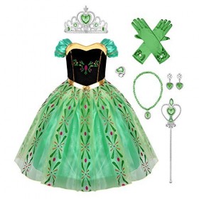 IMEKIS Enfant Filles Princesse Anna Robe Reine Des Neiges Costume Carnaval Déguisement Cosplay Habiller Fleur Robe De Fête D