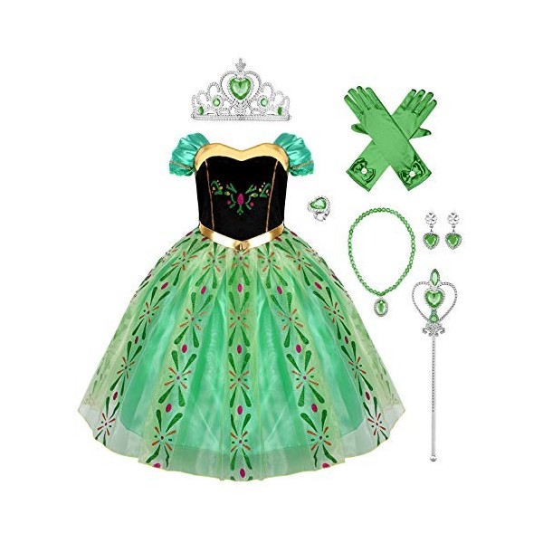 IMEKIS Enfant Filles Princesse Anna Robe Reine Des Neiges Costume Carnaval Déguisement Cosplay Habiller Fleur Robe De Fête D