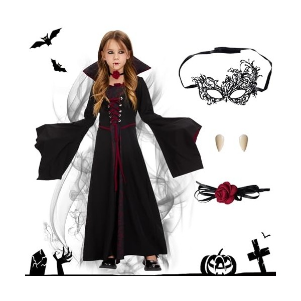 FORMIZON Robe de Vampire, Girls Vampire Costume, Costume de Vampire, Vampire Enfant Déguisement, Costume de Sorcière dHabill