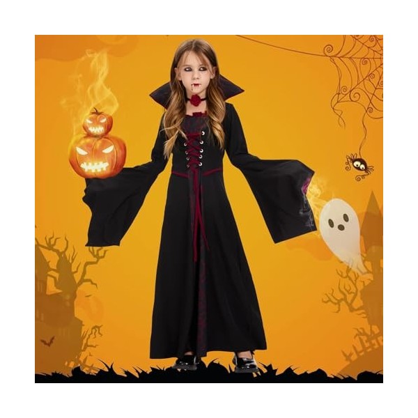 FORMIZON Robe de Vampire, Girls Vampire Costume, Costume de Vampire, Vampire Enfant Déguisement, Costume de Sorcière dHabill