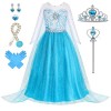 Foierp Elsa Robe Princesse Fille - Costume Princesse Elsa Enfant Deguisement avec Accessoires pour Halloween Cosplay Fête Da