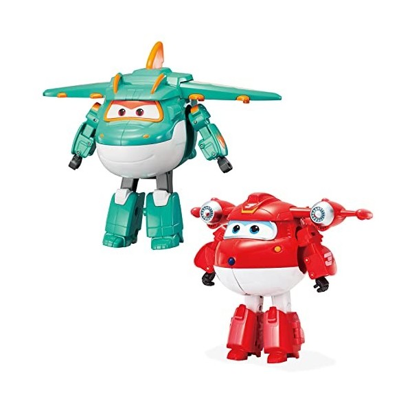 Super Wings 5" Transforming Characters 2-Pack Transforming Supercharged Jett + Dino, Transformer Toy for 3+ Year Old Boy Girl