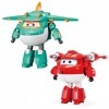Super Wings 5" Transforming Characters 2-Pack Transforming Supercharged Jett + Dino, Transformer Toy for 3+ Year Old Boy Girl
