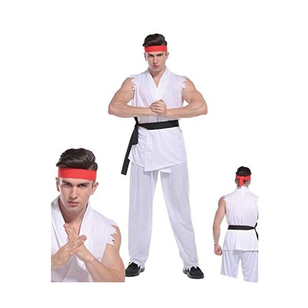 Rubber Johnnies Costume de karaté blanc Ryu, Street Fighter, Kai, Cobra, Halloween, déguisement pour adulte