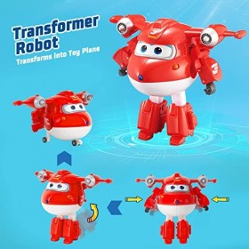 Super Wings 5" Transforming Characters 2-Pack Transforming Supercharged Jett + Dino, Transformer Toy for 3+ Year Old Boy Girl