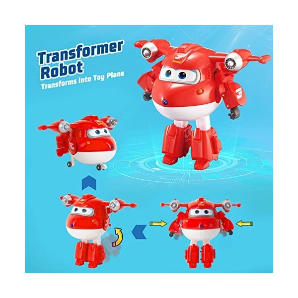 Super Wings 5" Transforming Characters 2-Pack Transforming Supercharged Jett + Dino, Transformer Toy for 3+ Year Old Boy Girl