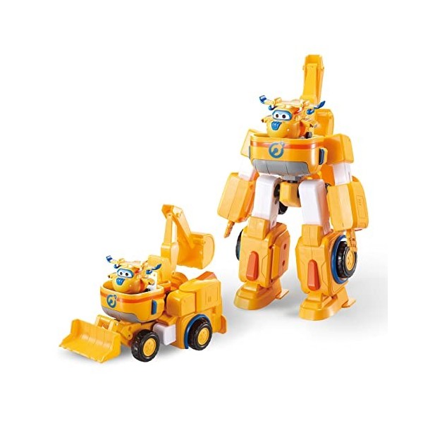 Super Wings "Donnies Dozer" Véhicule Transformable en robot 18 cm + 1 figurine,Jouet Enfant 2 3 4 5 6 7 8 Ans Garcon Fille