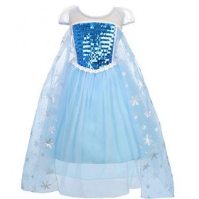 Lito Angels Deguisement Costume Robe Reine des Neiges Princesse Elsa Enfant Fille avec Cape et Accessoires Taille 3-4 ans, Ma