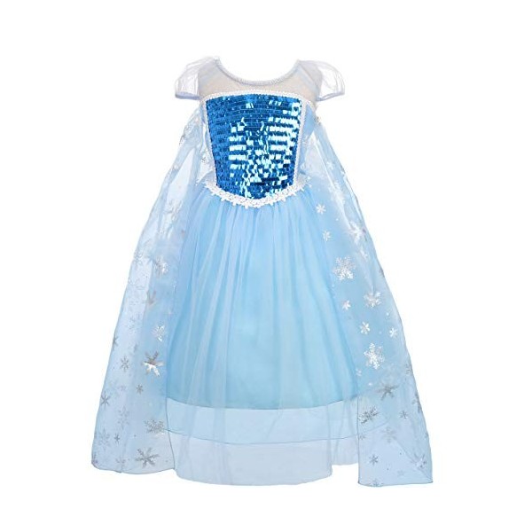 Lito Angels Deguisement Costume Robe Reine des Neiges Princesse Elsa Enfant Fille avec Cape et Accessoires Taille 3-4 ans, Ma