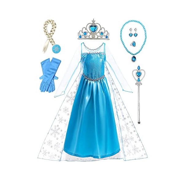 Deguisement Reine des Neiges 3 4 ans Robe Elsa Enfant de Princesse Anniversaire Robe Princesse Fille Costume Reine des Neiges