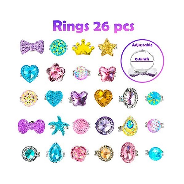 WATINC 62 Pcs Princesse Dress Up Accessoires Set Bijoux Petite Fille Enfants Jolie Princesse Sirène pour Déguisement avec Sac