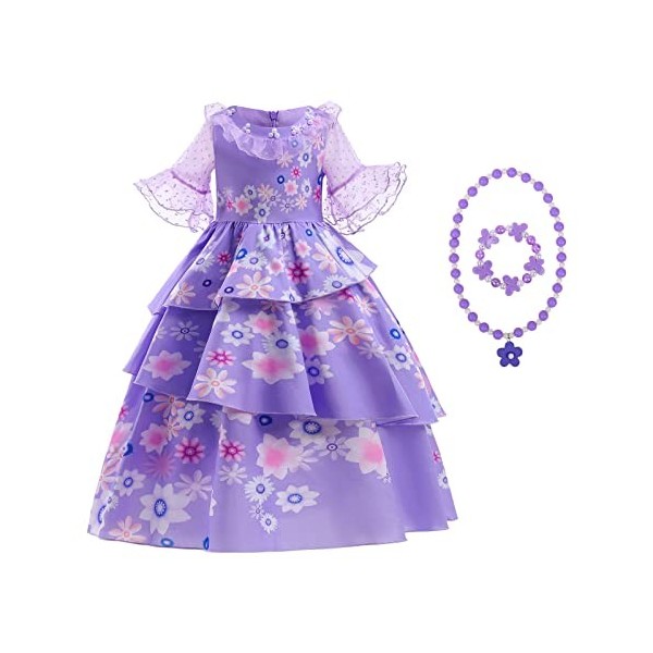 Aomig Robe Isabela, Costume pour enfant fille avec accessoires collier et bracelet, Madrigal Robe Cosplay Costume, Robe Balle