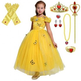 Lito Angels Deguisement Robe Belle et la Bête Costume Princesse Belle avec Accessoires Enfant Fille Taille 5-6 ans, Jaune