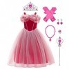 IWEMEK Filles Aurore Costume Princesse Robe Longue en tulle + Accessoires Ensemble La belle au bois dormant Cosplay Halloween