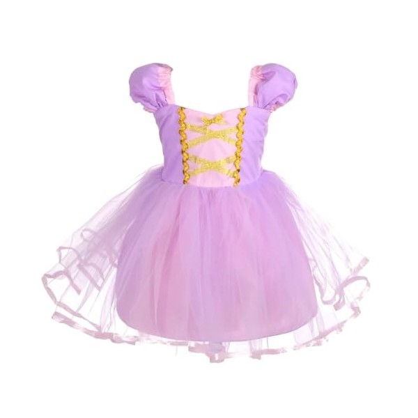 Lito Angels Deguisement Robe en Tulle Princesse Raiponce Enfant Fille, Anniversaire Fete Carnaval Costume Halloween, Taille 3