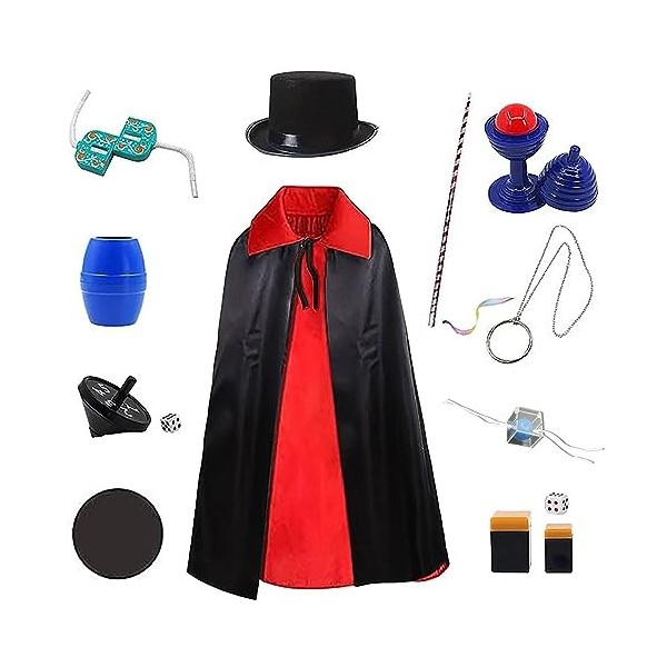 skyllc Ensemble daccessoires de costume de magicien, costume de magicien avec chapeau magique, baguette et autres accessoire