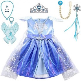 Lito Angels Deguisement Robe Reine des Neiges 2 Princesse Elsa Costume Aventure Bebe Fille avec Cape et Accessoires Taille 12