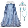 Petites Fille Déguisement Princesse Elsa Manches Longues Robe Princesse Reine des Neiges et Accessoires Tenue de Partie Cérém