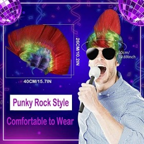 Echehi Deguisement Annee 80 Rock Star Kit 11Pcs Accessoire annee 80 90 Avec Perruque Iroquois Chaîne Collier Lunettes De Sole